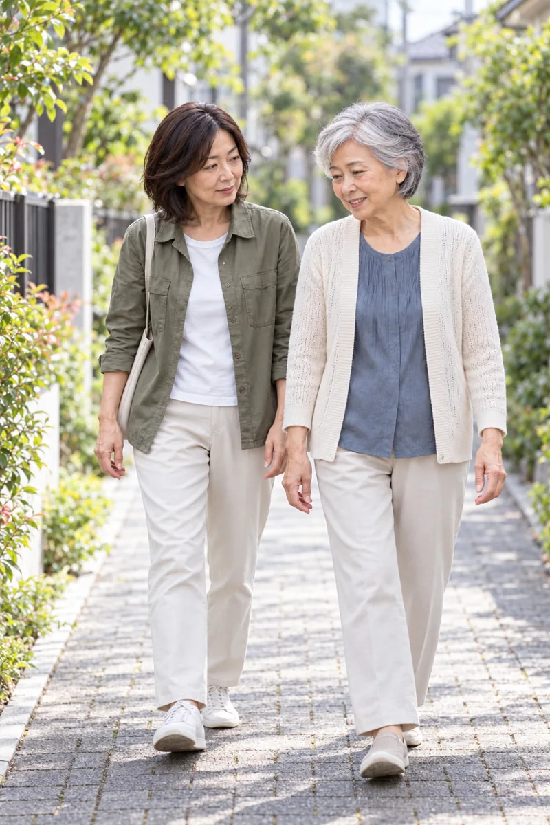笑顔で歩く親子の生成イメージ