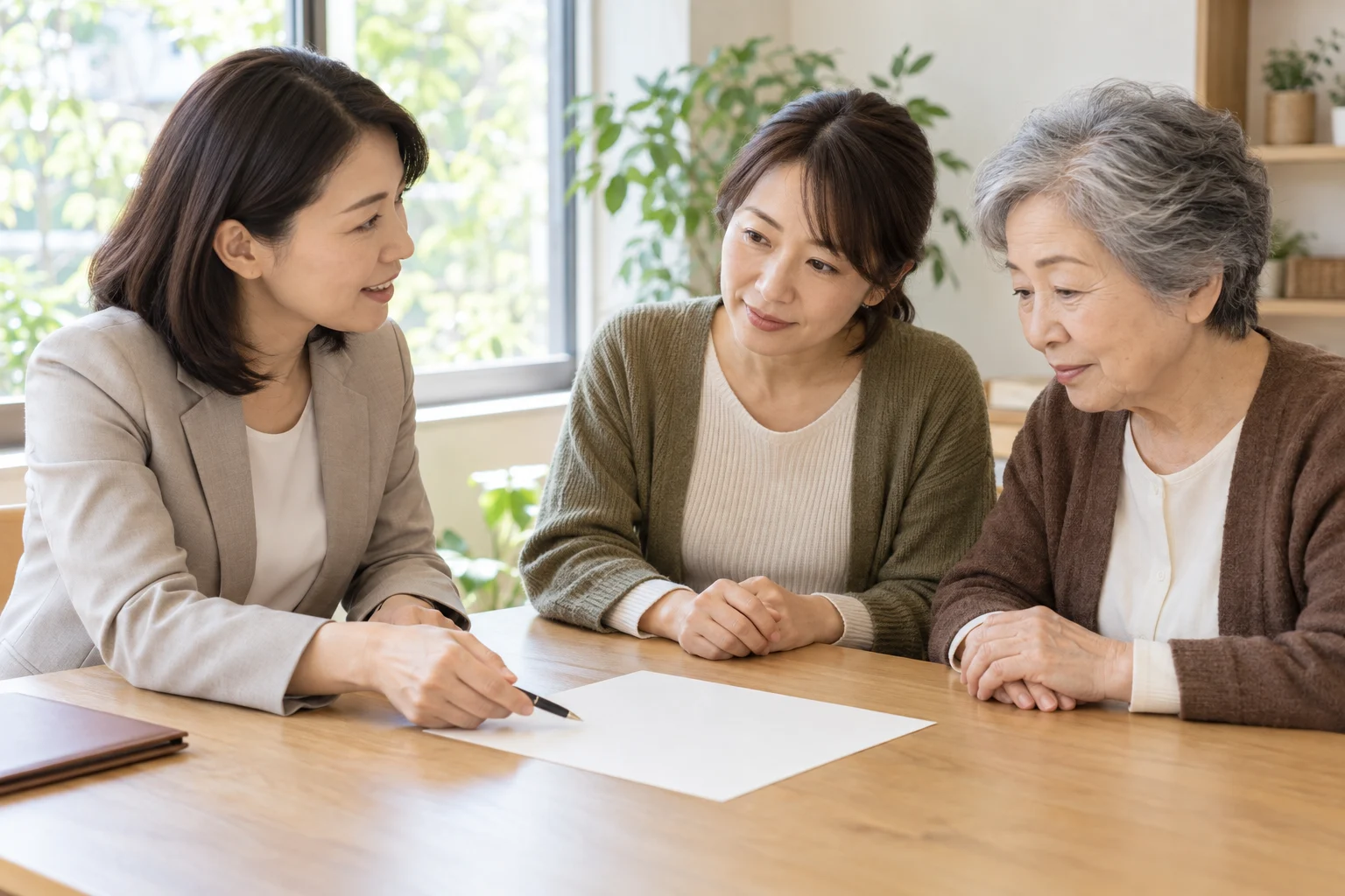 書類を一緒に確認しながら相談する女性たち